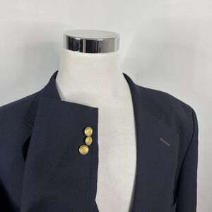 David Taylor 52R Blazer 100% Wool Navy Blue Gold Two Button Lined Vented